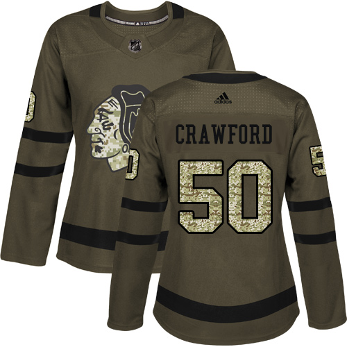 Adidas Blackhawks #50 Corey Crawford Green Salute to Service Women's Stitched NHL Jersey